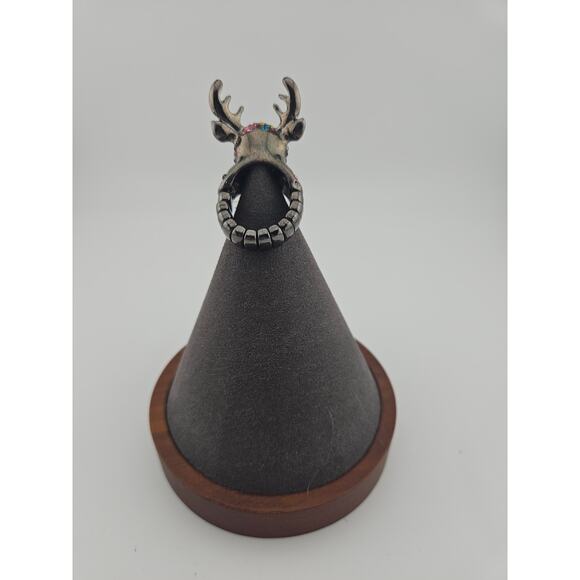 Multicolor Rhinestone Stag Deer Ring Adjustable Dark Gray Artsy Fairycore Nature - Picture 3 of 3
